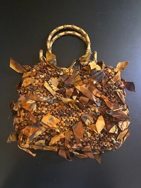 ⭐️ Braided Rag Rug Styke Handbag with Faux Bamboo Handles